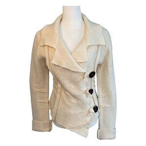 Purely Merino Australia Felted Wool Blazer Cream Lightweight Button Front M